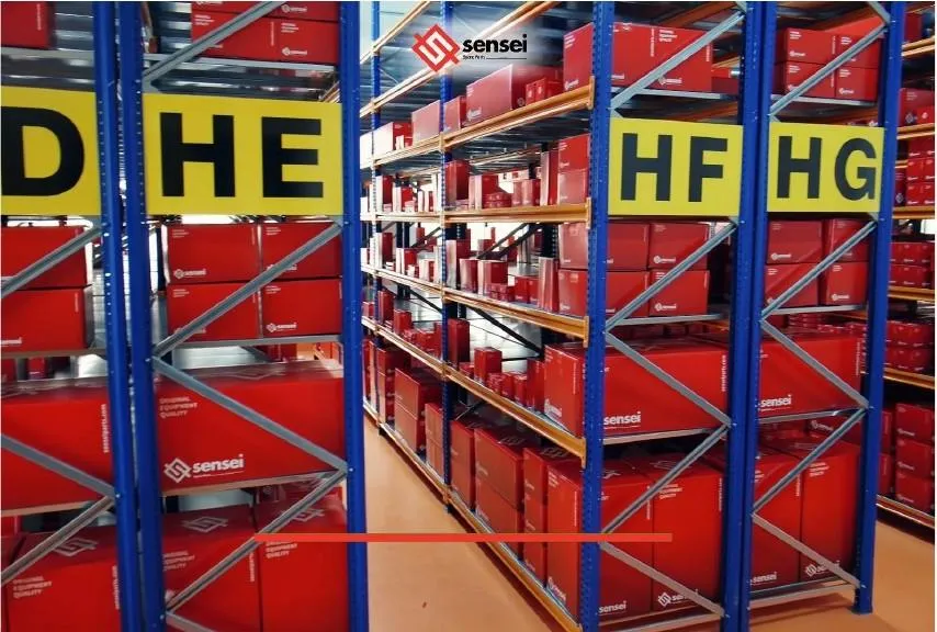 Sensei parts on the shelves of the Istanbul warehouse